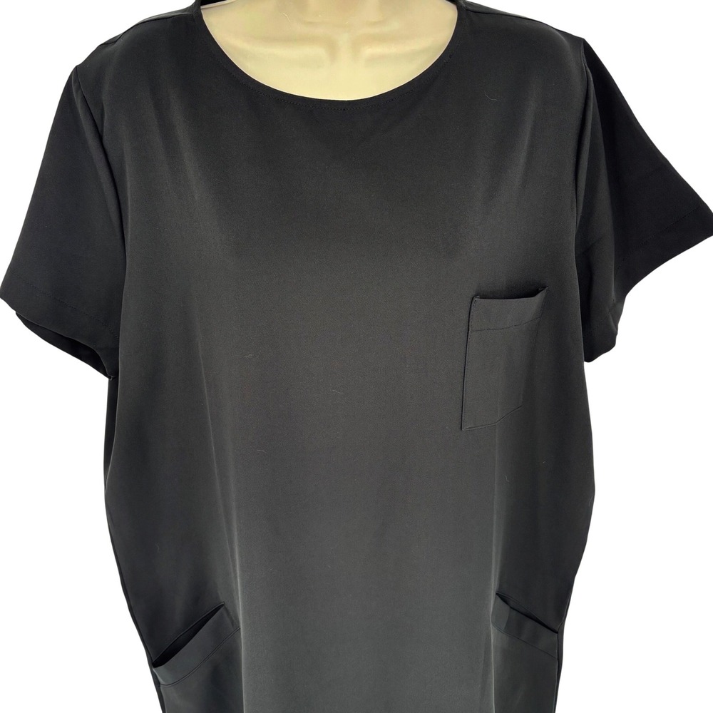 Maudye Jayne Womens Black Short Sleeve Shift Dress Pocket Keyhole Back ML USA